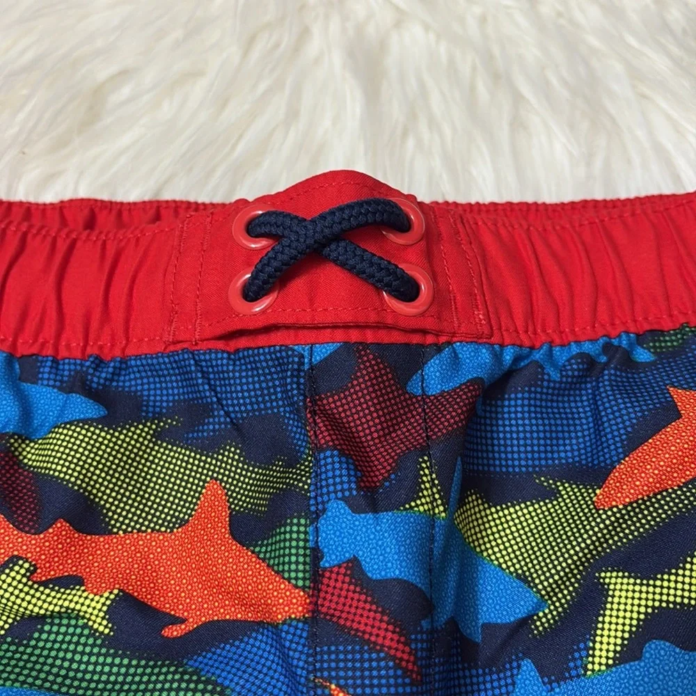 NEW In Packaging Lands End Deep Sea Navy Multi Sharks Swim Trunks Youth XL Slim